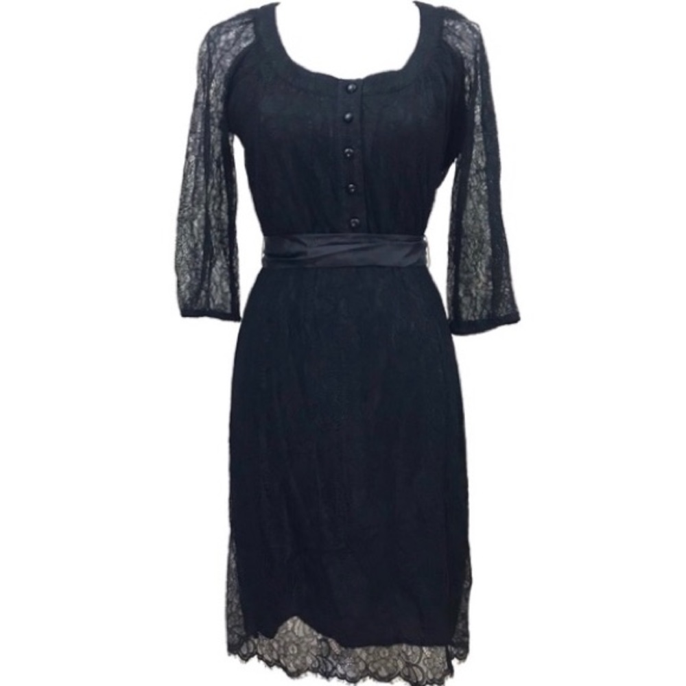 Anthropologie Maeve Lace Black Dress 3/4 Sleeves